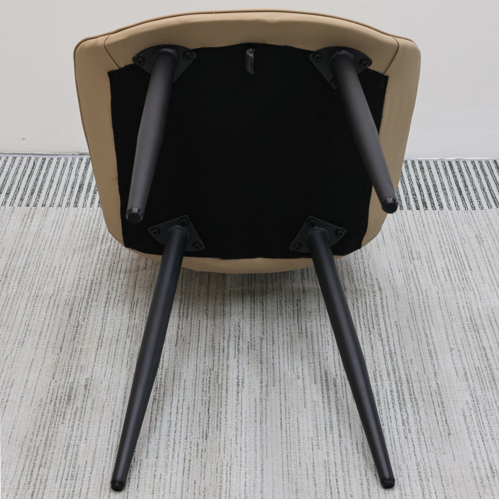 Khaki PU Leather Dining Chair with Metal Legs, Wave Pattern Upholstered Armless Chair Set of 4 for Kitchen, Restaurant, Living, Meeting Room