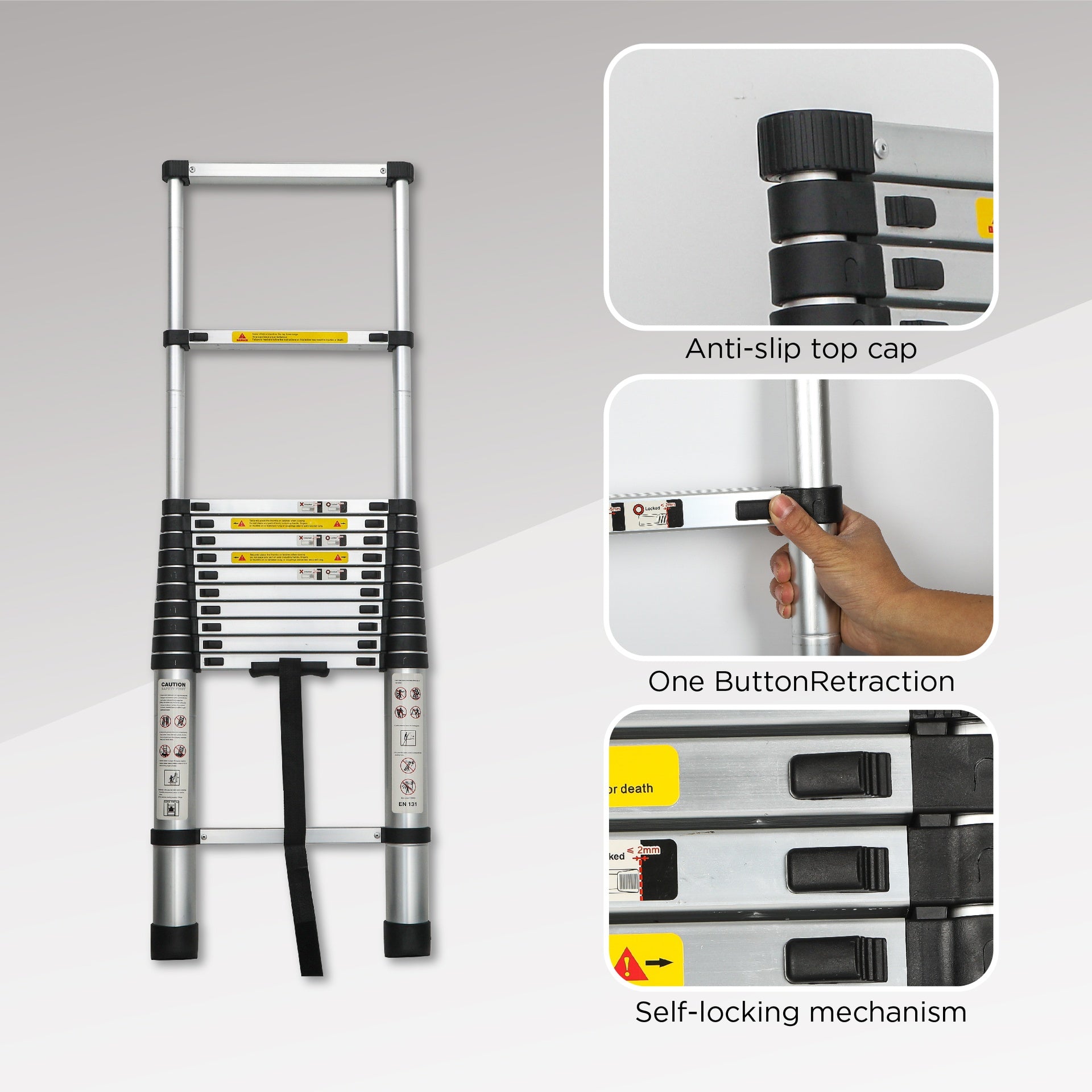 Telescoping Ladder 16.5FT, Telescopic Extension Ladder, Aluminum Alloy Folding Ladder Portable Multi-Purpose for Indoor Outdoor Work, Heavy Duty 300 lbs Load