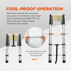 Telescoping Ladder 16.5FT, Telescopic Extension Ladder, Aluminum Alloy Folding Ladder Portable Multi-Purpose for Indoor Outdoor Work, Heavy Duty 300 lbs Load