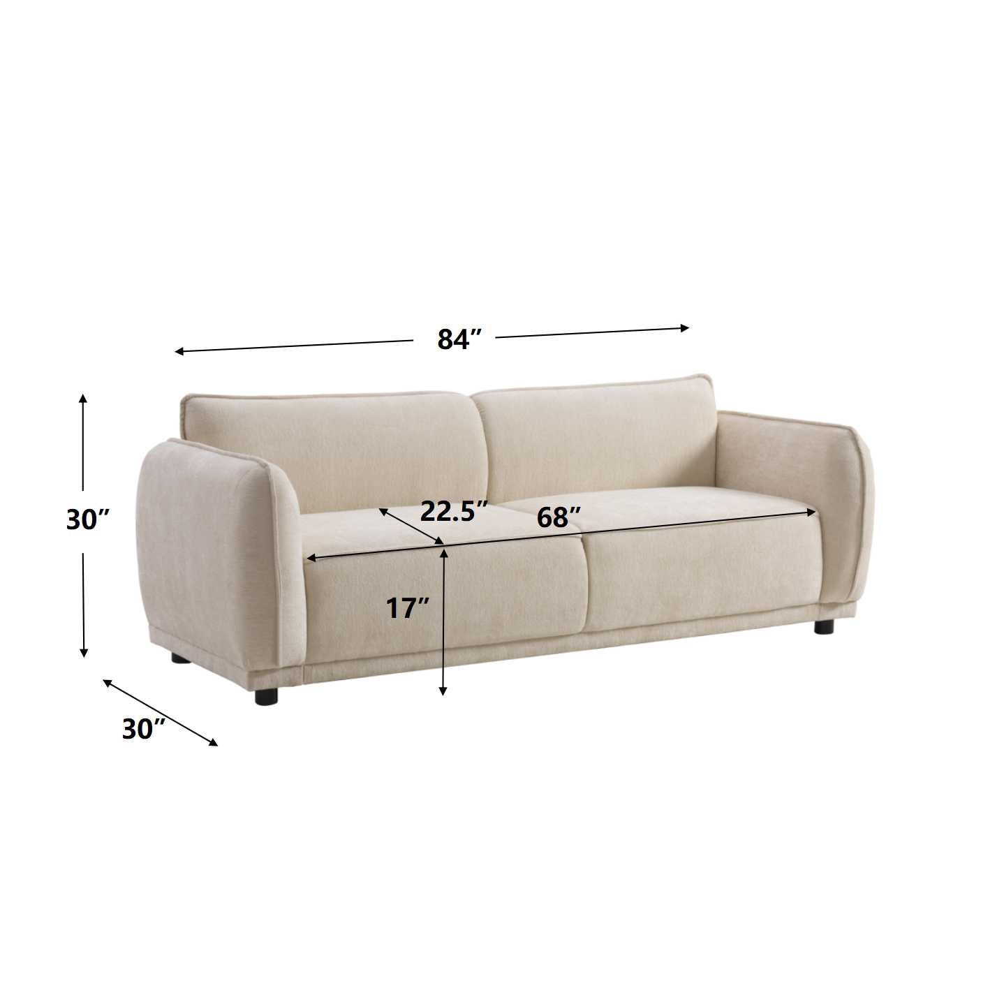 Oslo 84" Round Arm 3 Seater Modern Upholstered Boucle Sofa,Living Rooms,Bedrooms,Apartment Office