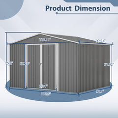 10X8 FT Outdoor Tool Storage Shed with Metal Foundation & Lockable Doors, All Weather Metal Sheds for Garden, Patio, Backyard, Lawn, Gray