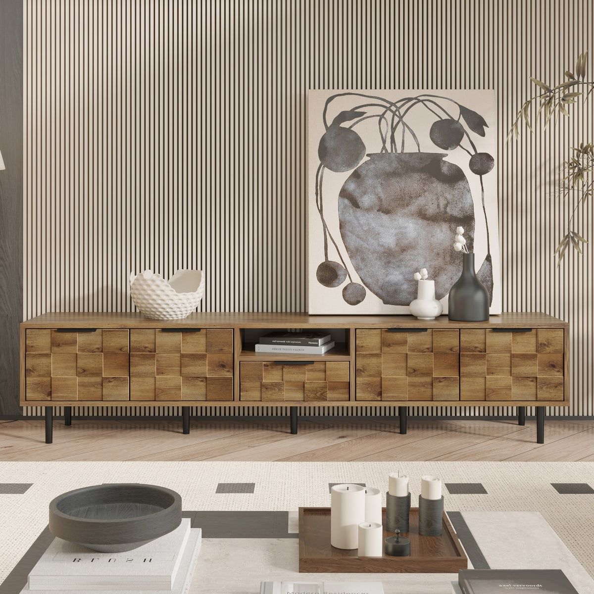 78" TV Stand for 85 75 65 Inch TV, TV Consoles for Living Room, Entertainment Center Wood TV Media with Storage