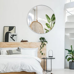32 Inch Silver Metal Framed Round Bathrrom Mirror for Wall.(W2203134063)