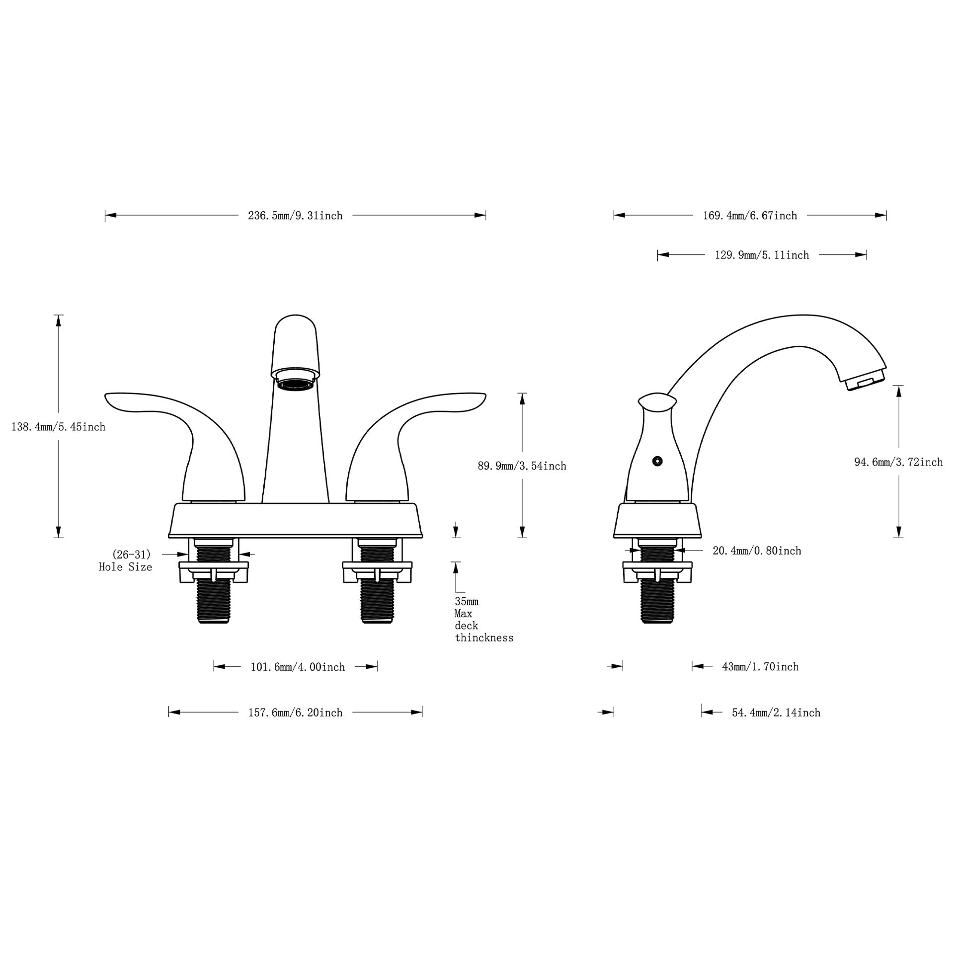 Bothwa Home 5.45" CUPC Certified 2-handle Bathroom Sink Faucet (Chrome Finish)