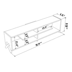 FurnisHome Store Mid Century Modern Tv Stand 4 Shelves Open Storage Wood Legs Entertainment Centre 57 inch Low Tv Unit, Walnut/White