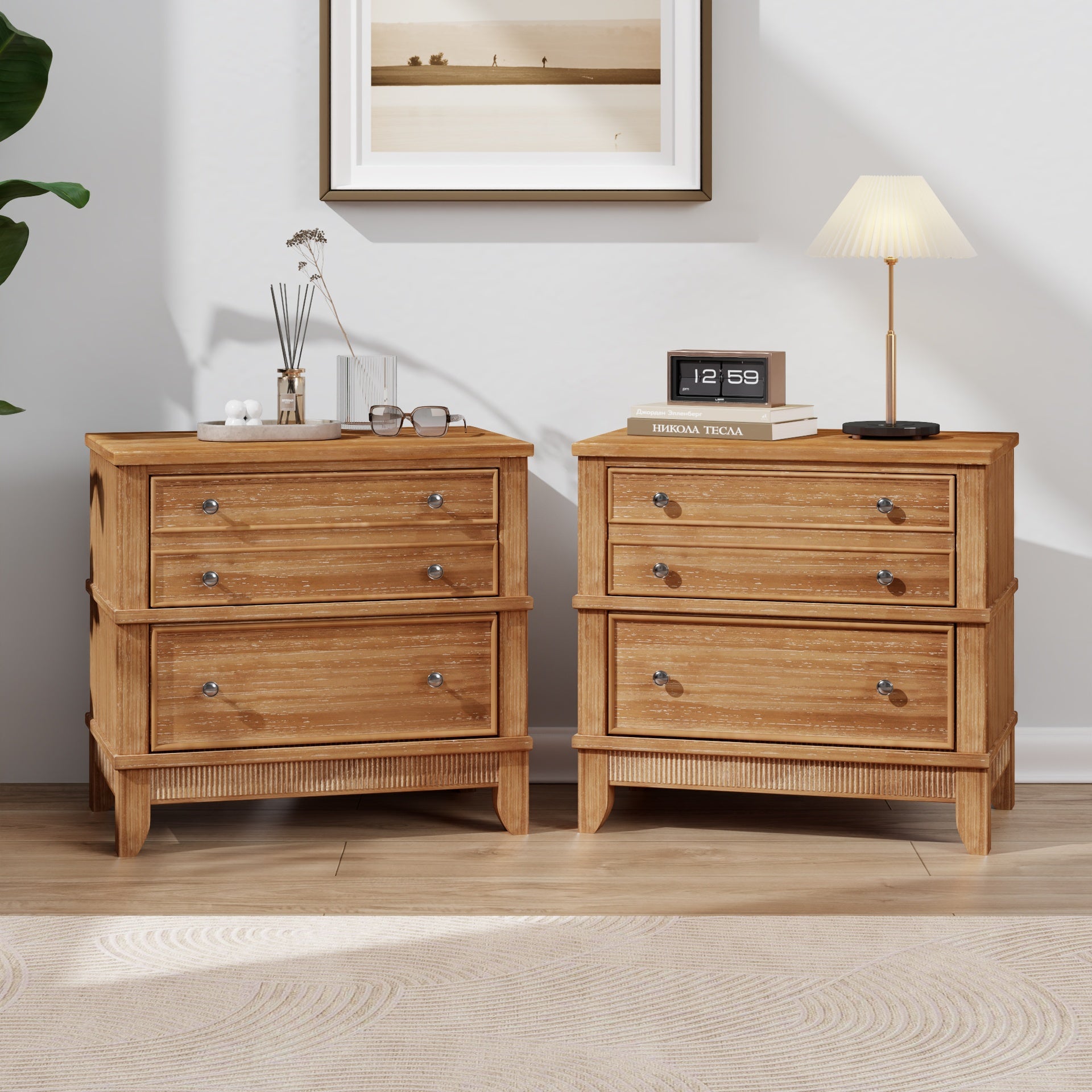 Hazel 3-Drawer Hazel 3-Drawer Side Table for Living Room, Hallway, Entryway, Set of Two
