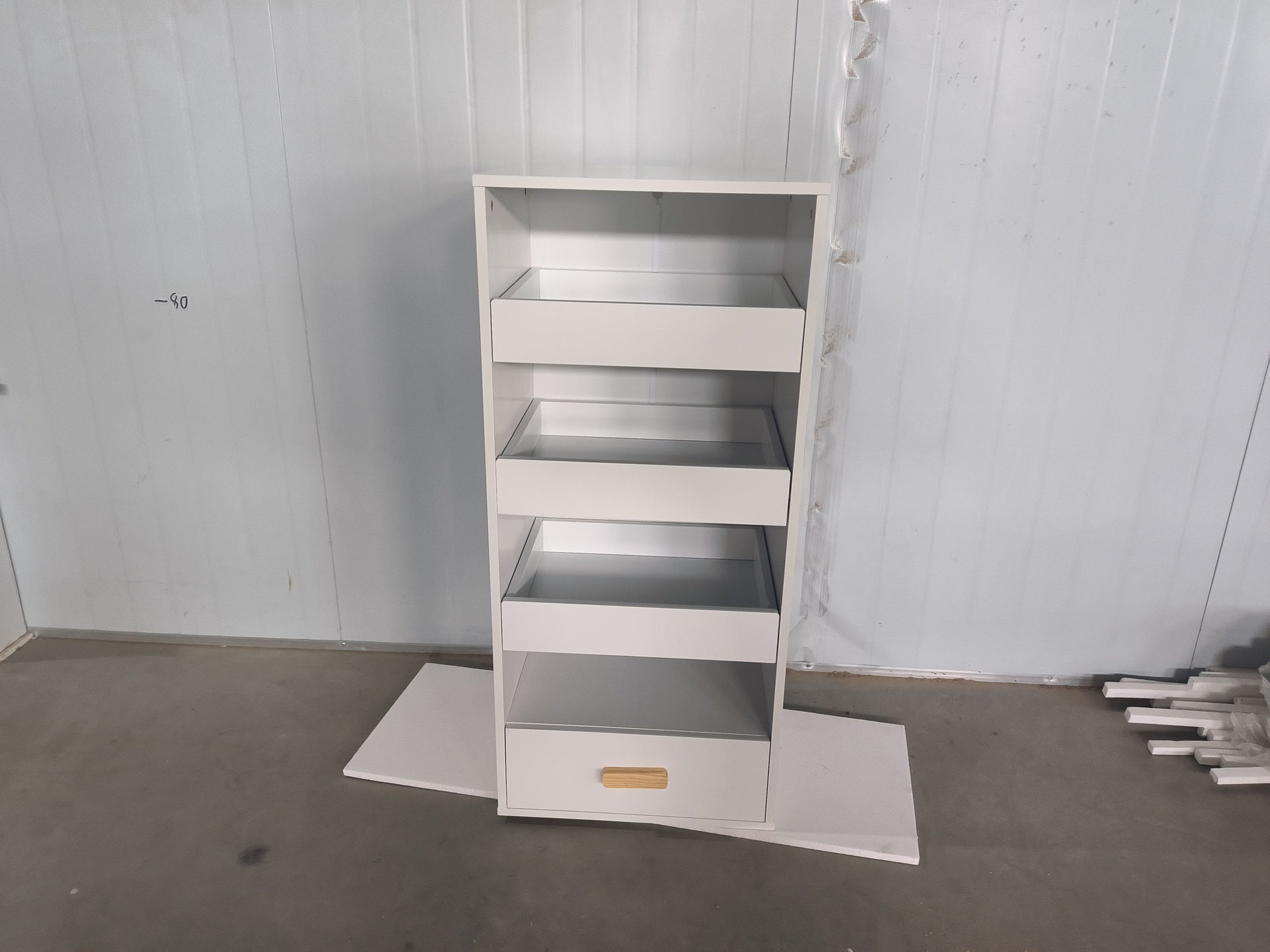 4-Tier Freestanding Bookshelf with 3 Sliding Drawers and 1 Bottom Drawer