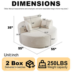 55''L Corduroy Foam Single Swivel Chair, Fluffy Modern Sleeper, 360 Degree Swivel Chair for Living Room, Bedroom, Lounge and Projection Room
