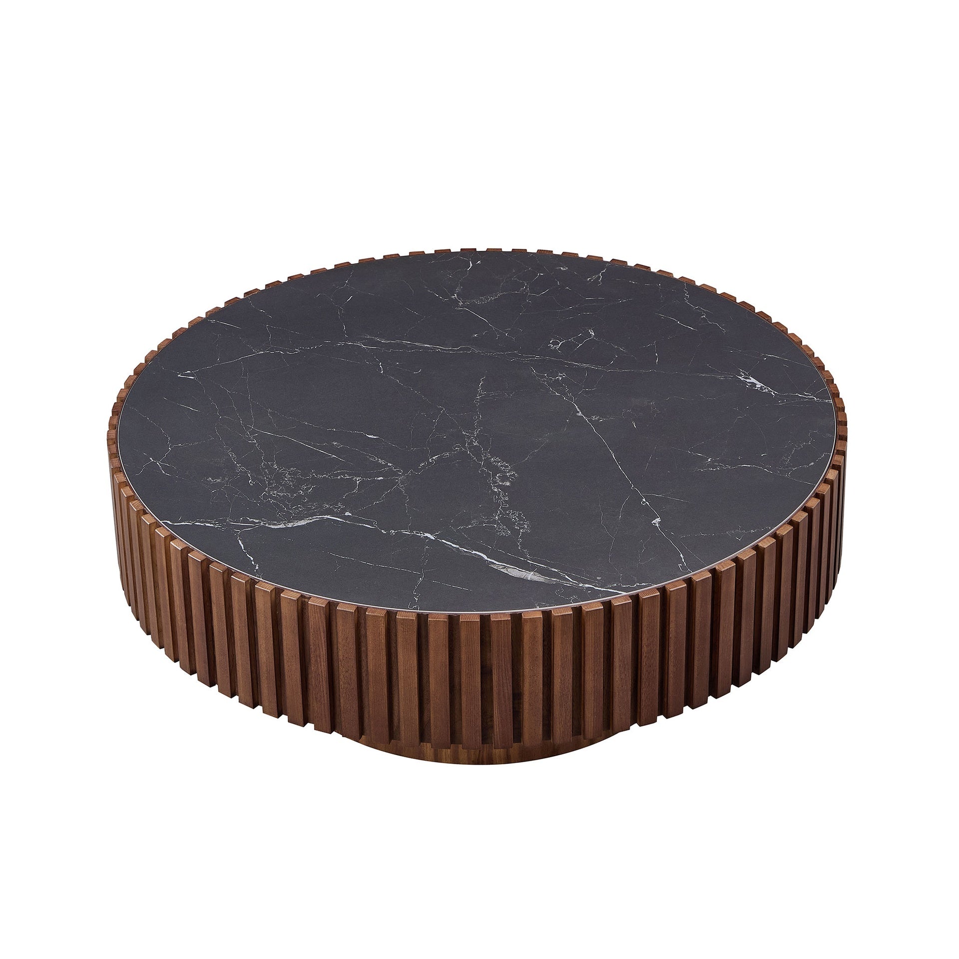 35.43'' Nesting Round Sintered Stone Tabletop Modern Drum Coffee Table Luxury Circle Coffee Table for Apartment Walnut