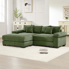 92"  Oversized Cloud Modular L-Shape Sectional Couch, Soft Corduroy Fabric, with Chaise, Deep Seat Wide Armrests, Ergonomic Design, 6 Throw Pillows, Easy Assembly, for Living Rooms, Lounges,Green