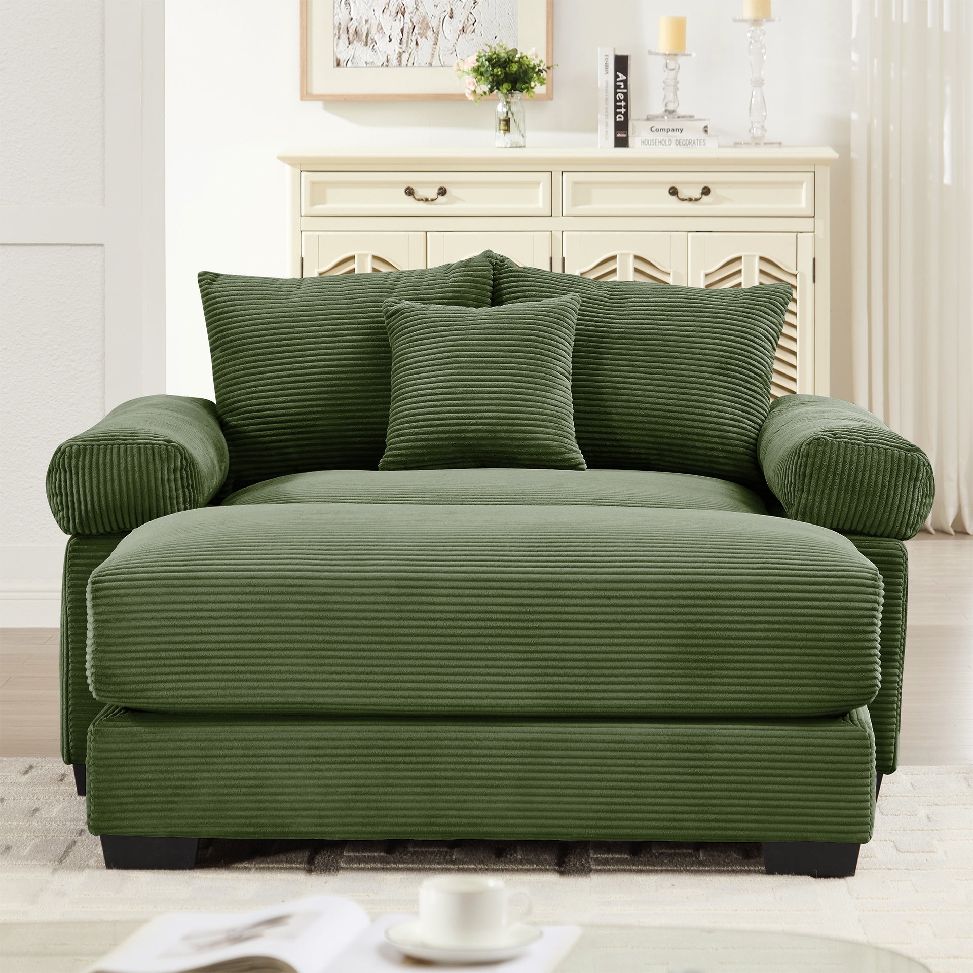 54.3" Oversized Cloud Modular Sectional Couch, Corduroy Fabric Extra-Thick Armrests, Throw Pillows Ottoman, Ergonomic Design,Easy Assembly Fits Living Rooms Bedrooms,Green