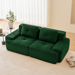 82" Modern L-Shaped Modular Sectional Sofa for Living Room, Corduroy Fabric, 2-Seater Couch with Deep Seat , Pearl-like piping, Tufted Design, No Assembly, Anti-slip Design,Green