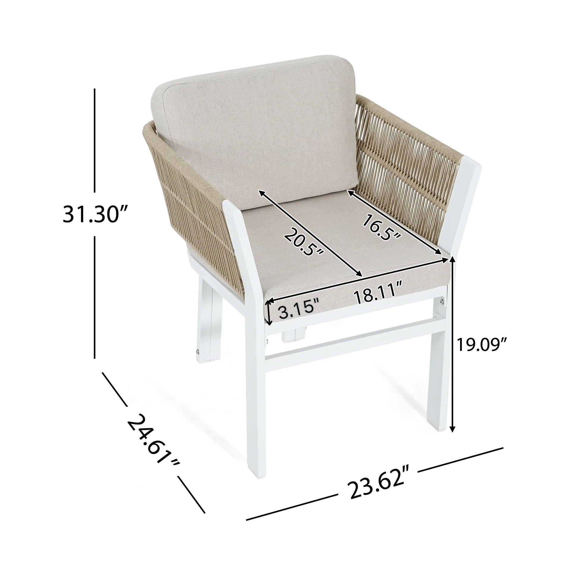 Outdoor Dining Chair Set of 2 ,White Aluminum Frame with Beige Cushion, 300lbs Capacity, All-Weather Patio Seating for Backyard, Deck & Garden