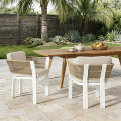 Outdoor Dining Chair Set of 2 ,White Aluminum Frame with Beige Cushion, 300lbs Capacity, All-Weather Patio Seating for Backyard, Deck & Garden