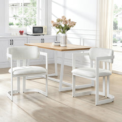Upholstered Dining Chairs Set of 2, Fabric Armchairs with Beige Seating White Metal Frame, 265 LBS Weight Capacity