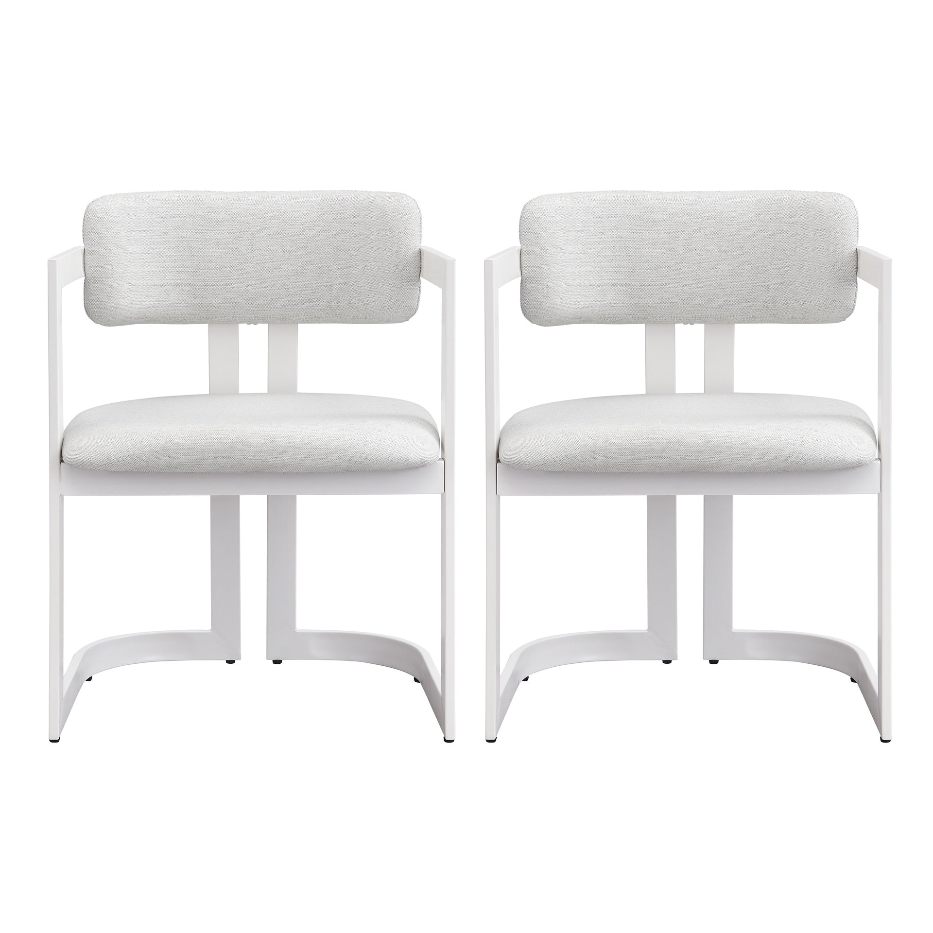 Upholstered Dining Chairs Set of 2, Fabric Armchairs with Beige Seating White Metal Frame, 265 LBS Weight Capacity