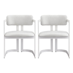 Upholstered Dining Chairs Set of 2, Fabric Armchairs with Beige Seating White Metal Frame, 265 LBS Weight Capacity