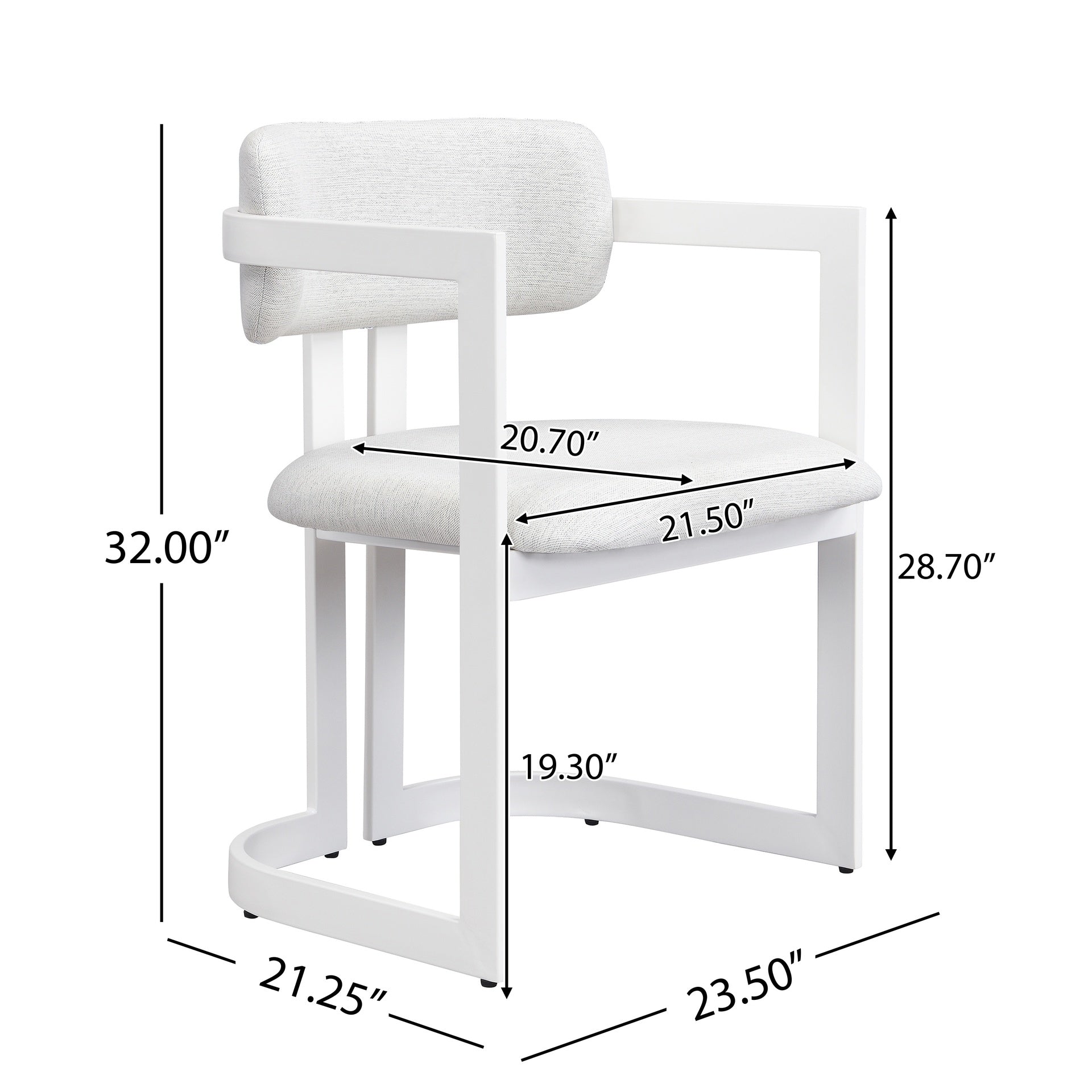 Upholstered Dining Chairs Set of 2, Fabric Armchairs with Beige Seating White Metal Frame, 265 LBS Weight Capacity