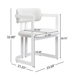 Upholstered Dining Chairs Set of 2, Fabric Armchairs with Beige Seating White Metal Frame, 265 LBS Weight Capacity