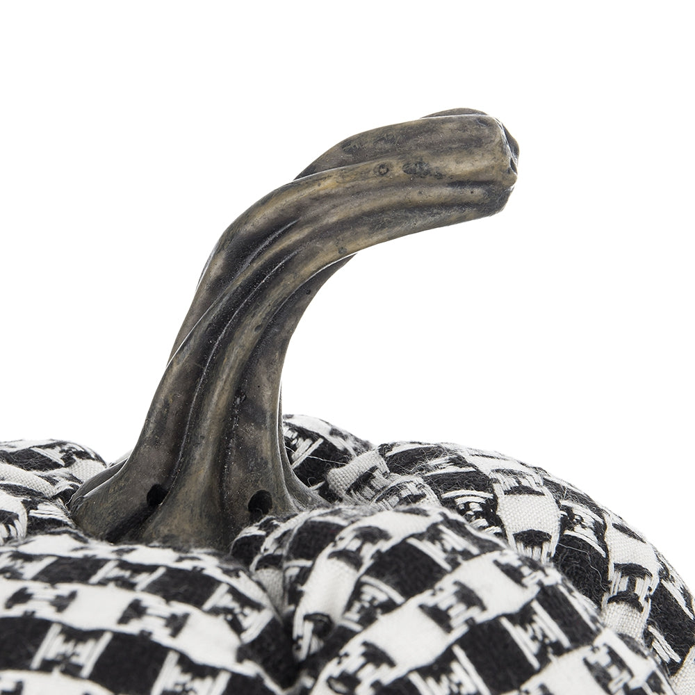 Set of 2, 7x7x6.7" Fabric Black-White Plaid Pumpkin Decor, for Holiday Halloween Decoration
