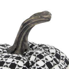 Set of 2, 7x7x6.7" Fabric Black-White Plaid Pumpkin Decor, for Holiday Halloween Decoration