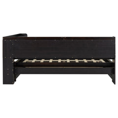 Full Size L-shaped Bookcases Bed with Power Outlets, USB Charging Ports,Two Drawers,Espresso