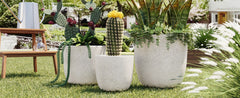 U_Style Lightweight Matte Textured MGO Outdoor Indoor Flower Pot Set of 3,16.9"+13.9"+11.22" Dia Round Concrete Stackable Planter with Drainage Holes and Rubber Plug,Perfect for Garden, Patio, Balcony