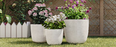 U_Style Lightweight Matte Textured MGO Outdoor Indoor Flower Pot Set of 3,16.9"+13.9"+11.22" Dia Round Concrete Stackable Planter with Drainage Holes and Rubber Plug,Perfect for Garden, Patio, Balcony