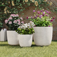 U_Style Lightweight Matte Textured MGO Outdoor Indoor Flower Pot Set of 3,16.9"+13.9"+11.22" Dia Round Concrete Stackable Planter with Drainage Holes and Rubber Plug,Perfect for Garden, Patio, Balcony