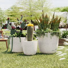 U_Style Lightweight Matte Textured MGO Outdoor Indoor Flower Pot Set of 3,16.9"+13.9"+11.22" Dia Round Concrete Stackable Planter with Drainage Holes and Rubber Plug,Perfect for Garden, Patio, Balcony