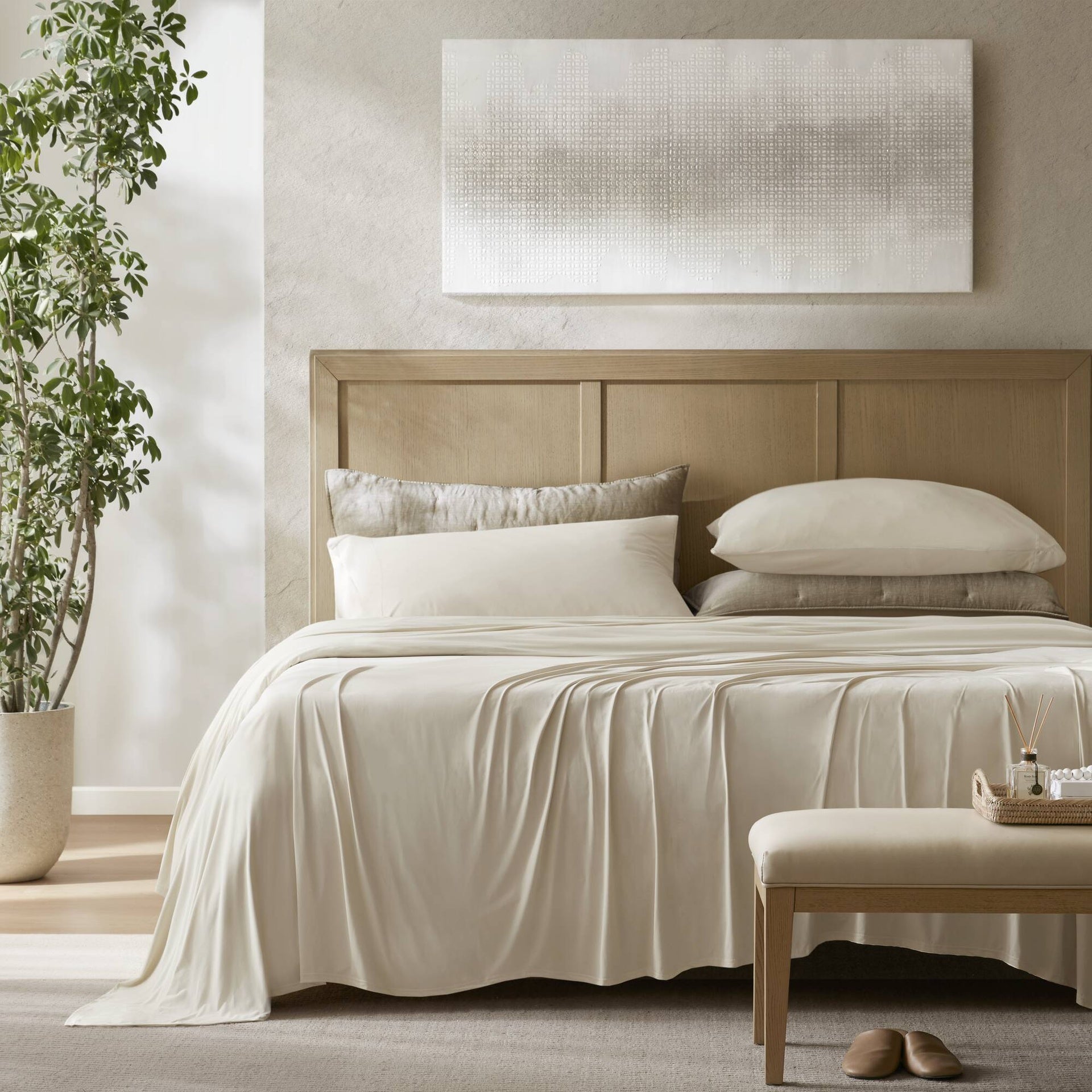 4-Piece Queen Stretch Jersey Sheet Set,Ivory