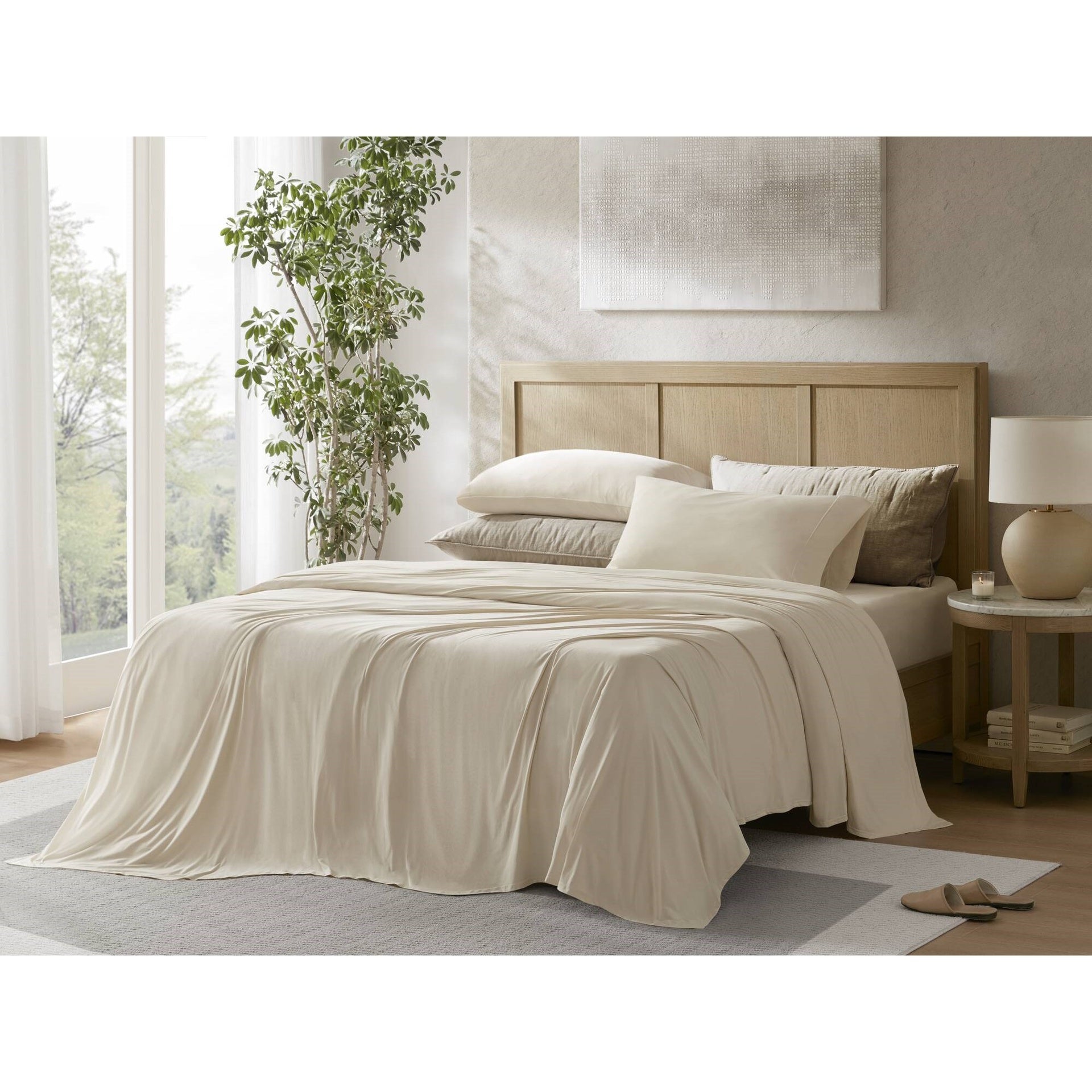 4-Piece Queen Stretch Jersey Sheet Set,Ivory