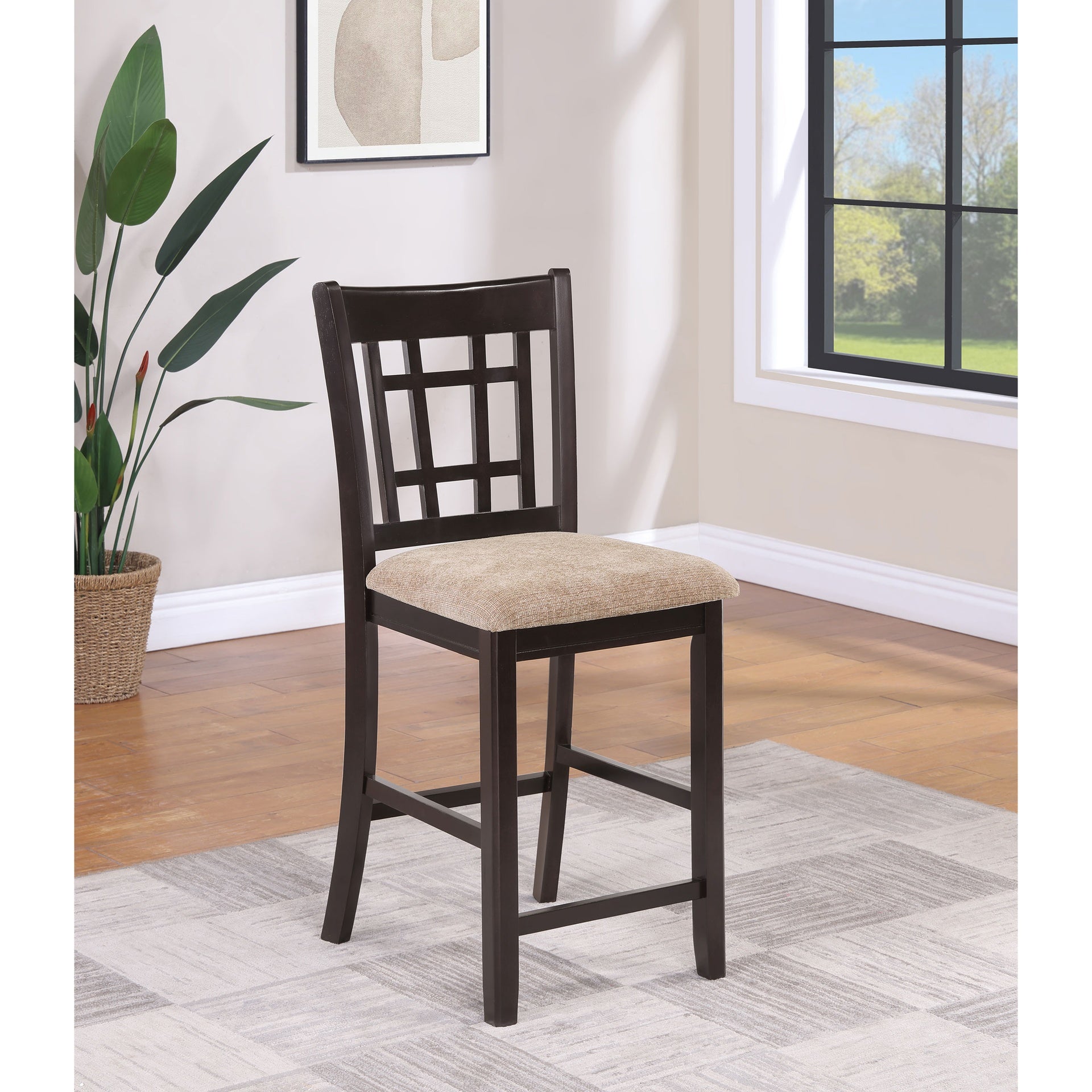 Tan and Espresso Lattice Back Counter Height Stools (Set of 2)