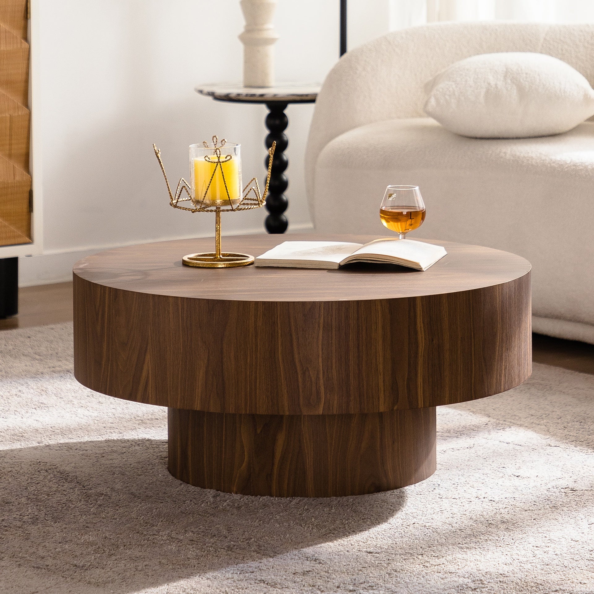 Round Wood 30.51 inch Coffee table for Living Room Table Walnut Suitable for Bedroom, Living Room, Office
