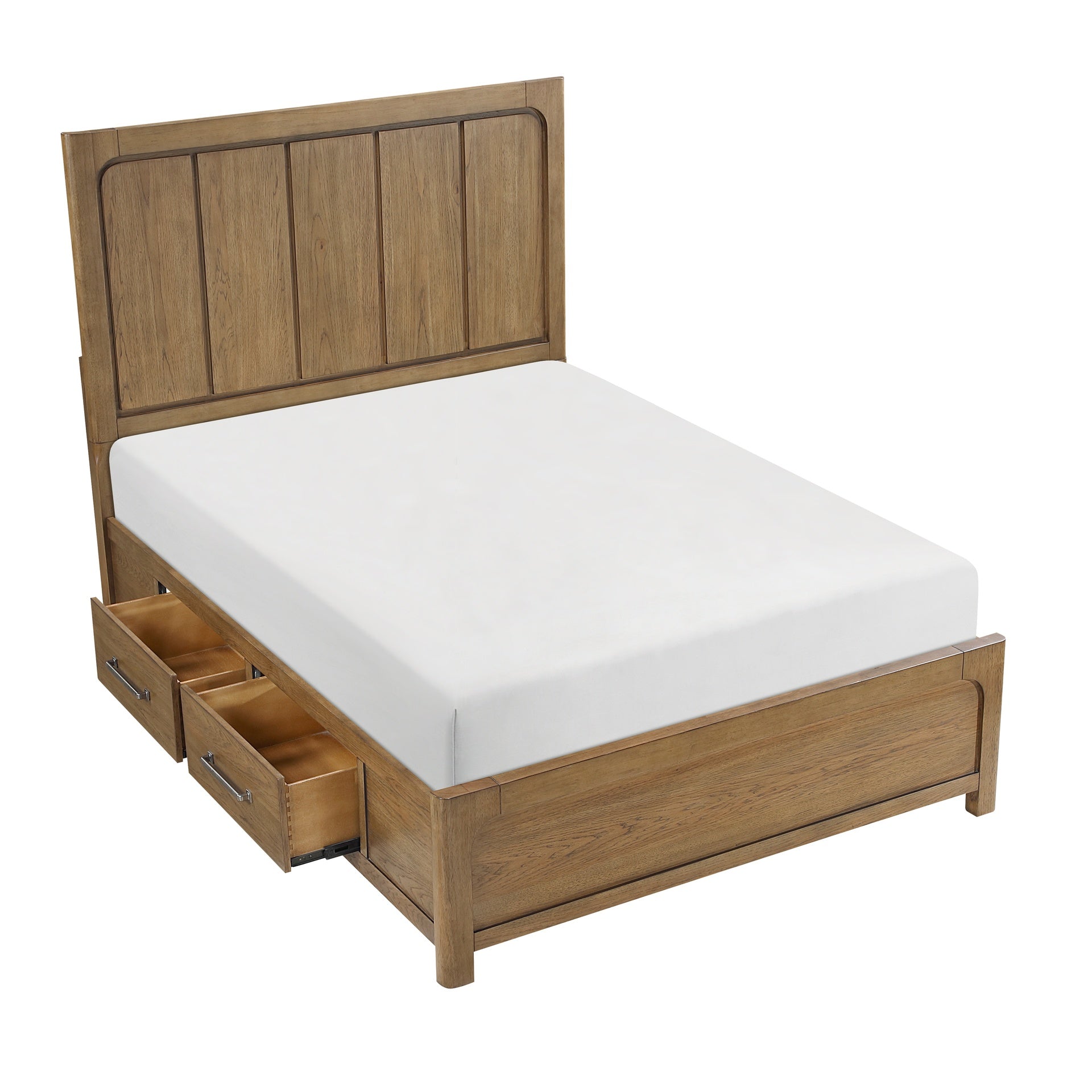 Light Brown Finish Queen Size Platform Bed with 4x Storage Drawers on Side Rails 1pc Modern Bedroom Furniture