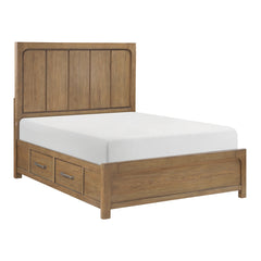 Light Brown Finish Queen Size Platform Bed with 4x Storage Drawers on Side Rails 1pc Modern Bedroom Furniture