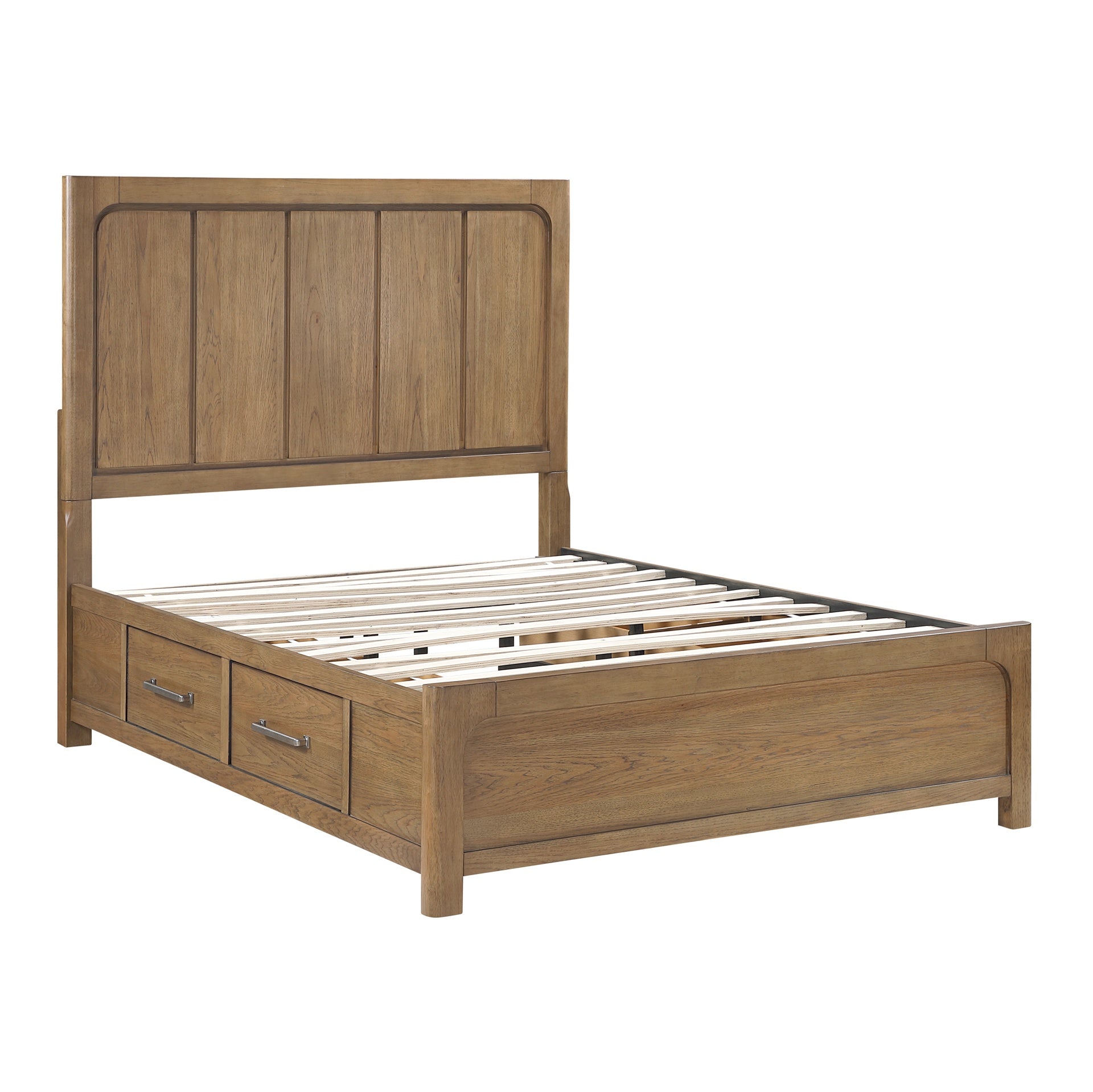 Light Brown Finish Queen Size Platform Bed with 4x Storage Drawers on Side Rails 1pc Modern Bedroom Furniture