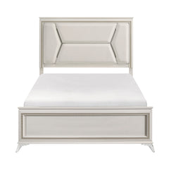 1pc Modern Luxury Queen Bed Upholstered Headboard with LED Lighting Wooden Bedroom Furniture Antique White Finish and Gold