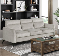 Modern Living Room Sofa Tan Microfiber Upholstery Comfortable Cushion Seat Couch Black Metal Legs Contemporary Furniture 1pc