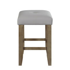 Transitional Counter Height Stools Set of 2pc, Oak Finish and Gray Synthetic Leather Seat Wooden Kitchen Dining Furniture