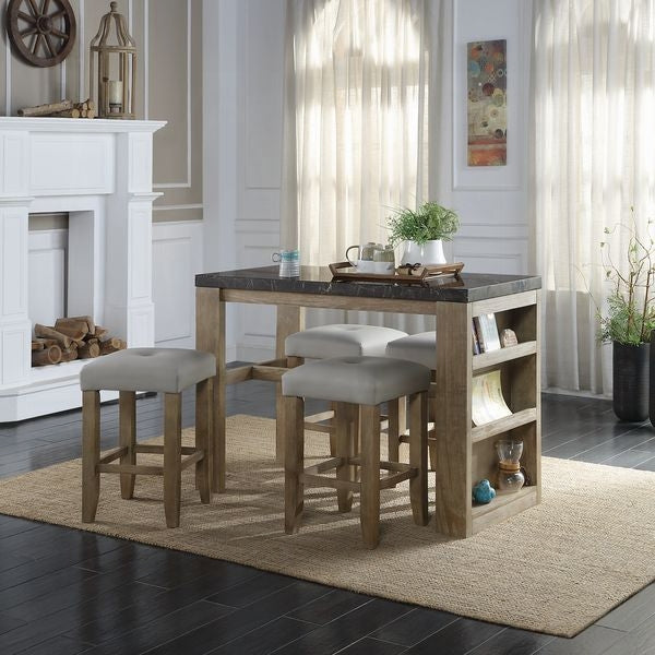 Transitional Counter Height Stools Set of 2pc, Oak Finish and Gray Synthetic Leather Seat Wooden Kitchen Dining Furniture