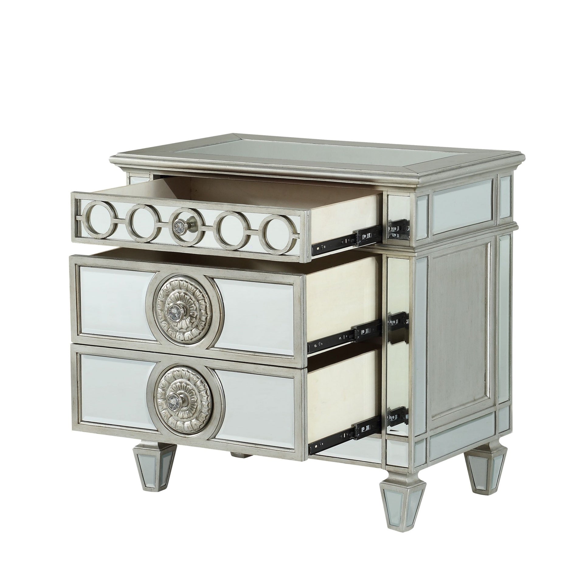 Glam Luxury Bedroom Mirrored Finish Nightstand with 2 Drawers Wooden Furniture 1pc