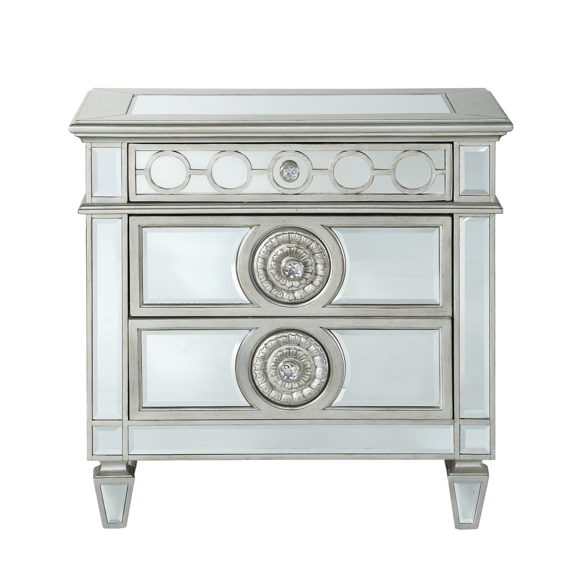 Glam Luxury Bedroom Mirrored Finish Nightstand with 2 Drawers Wooden Furniture 1pc