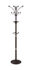 73" Tall Chrome and Wood Coat Rack, Espresso finish