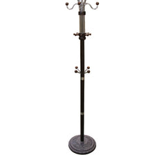 73" Tall Chrome and Wood Coat Rack, Espresso finish