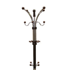 73" Tall Chrome and Wood Coat Rack, Espresso finish