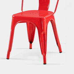 Set of 2 High Gloss Red Industrial Metal Dining Chairs 18 Inch Seat Height Stackable Indoor Outdoor, Lightweight Easy-Clean Surface, Easy Assembly, Durable Modern Design