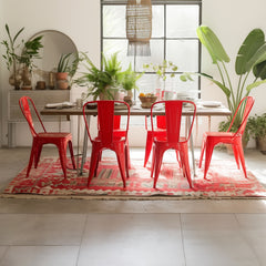 Set of 2 High Gloss Red Industrial Metal Dining Chairs 18 Inch Seat Height Stackable Indoor Outdoor, Lightweight Easy-Clean Surface, Easy Assembly, Durable Modern Design