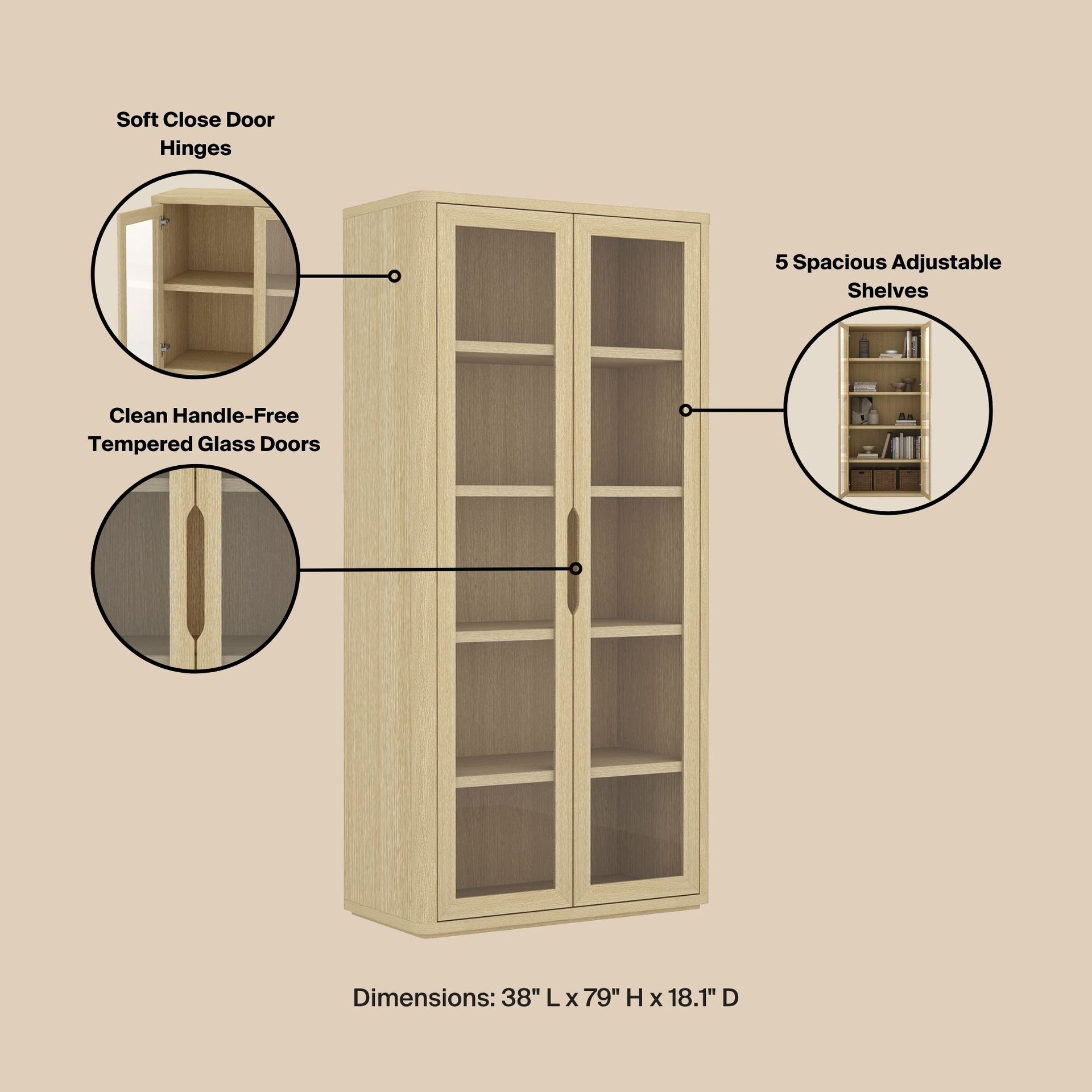 Bookcase Cabinet in Natural Oak