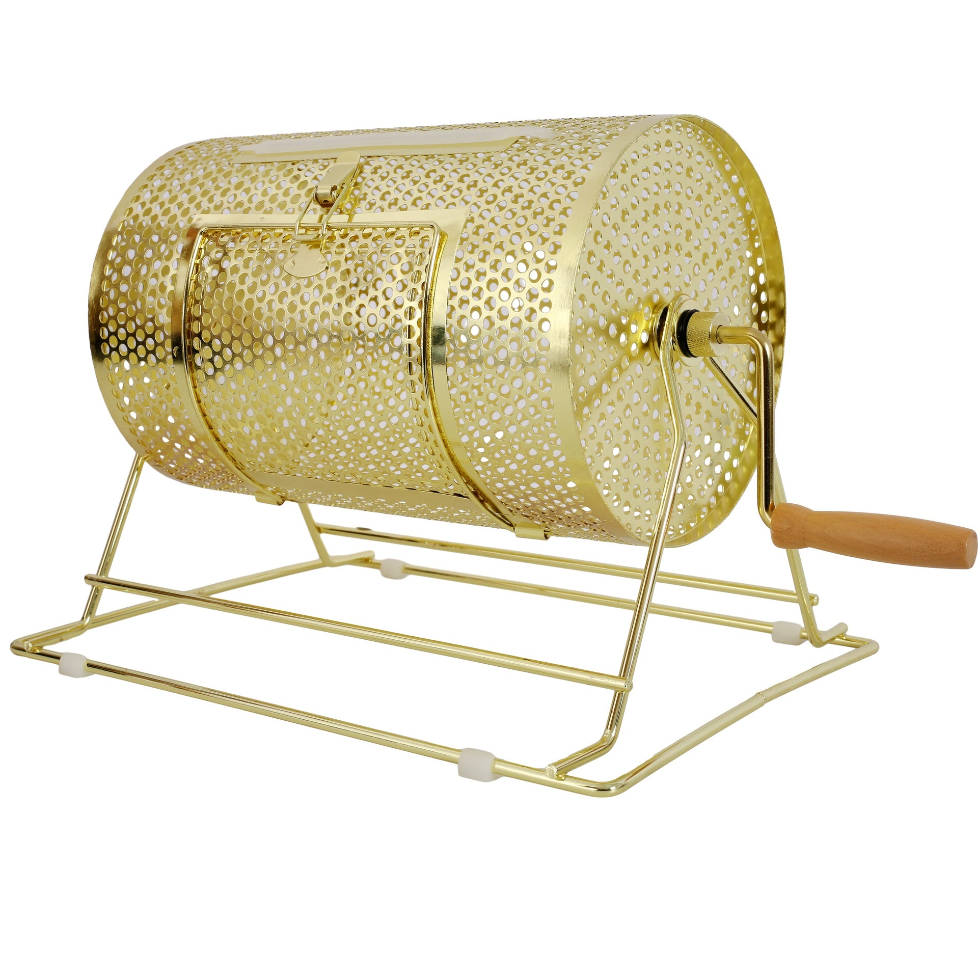Raffle Ticket Spinner - 12 x 8 Raffle Drum Lottery Spinning Drawing, Brass Plated Raffle Tickets Roll Box with Wooden Turning Handle Holds 2500 Tickets or 100 Ping Pong Balls for Events
